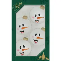 Merkloos 4x Glazen witte glitter kerstballen met sneeuwpop 7 cm - Kerstbal