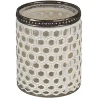 Clayre & Eef Theelichthouder Ø 7x8 cm Wit Glas Metaal Rond Waxinelichthouder Wit Waxinelichthouder