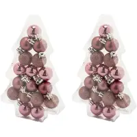 Cosy & Trendy 34x stuks kleine kunststof kerstballen roze 3 cm mat/glans/glitter - Onbreekbare plast