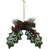 Clayre & Eef Decoratie Hanger 16*5*14 cm Groen Rood Ijzer Kunststof Kersthanger Kerstboomversiering Meerkleurig