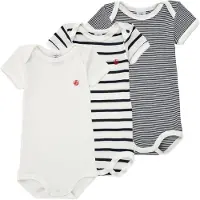 Petit Bateau Set van 3 babyrompertjes met korte mouwen Unisex Rompertje - Wit/Blauw + Blauw/Wit + Wit
