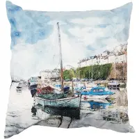 Clayre & Eef Kussenhoes 45x45 cm Blauw Groen Polyester Vierkant Bootjes Sierkussenhoes Blauw Sierkussenhoes