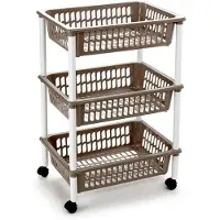PlasticForte Opberg trolley/roltafel/organizer met 3 manden 40 x 30 x 61,5 cm wit/taupe - Opberg trolley