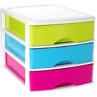 Forte Plastics Ladeblok/bureau organizer met 3 lades multi-color/wit L 35,5 x B 27 x H 26 cm - Ladeblok