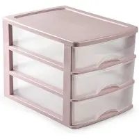 Forte Plastics Ladeblok/bureau organizer met 3 lades roze/transparant L 35,5 x B 27 x H 26 cm - Ladeblok