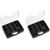 Forte Plastics 2x stuks opbergkoffertje/opbergdoos/sorteerboxen 13-vaks kunststof zwart 27 x 20 x 3 cm - Opbergbox