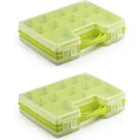 Forte Plastics 2x stuks opbergkoffertje/opbergdoos/sorteerboxen 22-vaks kunststof groen 28 x 21 x 6 cm - Opbergbox