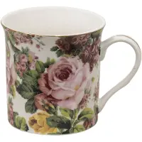 Clayre & Eef Mok 330 ml Roze Porselein Bloemen Theemok Roze Theemok