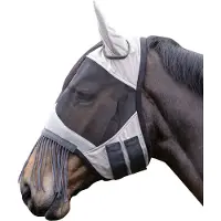 HKM Vliegenmasker met neus franjes Silver/Grey - Full - Vliegendeken