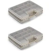 Forte Plastics 2x stuks opbergkoffertje/opbergdoos/sorteerboxen 21-vaks kunststof taupe 28 x 21 x 6 cm - Opbergbox