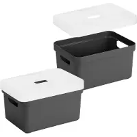 Sunware Opbergboxen met transparante deksel - 3x stuks - kastmanden - antraciet - 13 liter - kunststof - 35 x 25 x 18 cm - Opbergers