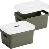 Sunware Opbergboxen met transparante deksel - 3x stuks - kastmanden - donkergroen - 13 liter - kunststof - 35 x 25 x 18 cm - Opbergers