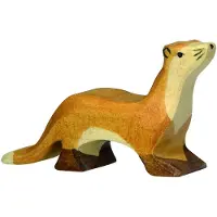 Holztiger Handgeschilderde houten figuur - Wezel - Geel, beige en bruin - Voor kinderen vanaf 3 jaar