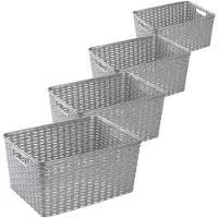 Forte Plastics Set van 4x stuks opbergboxen/opbergmandjes rotan zilver kunststof - Opbergbox