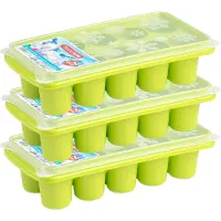 Forte Plastics 3x stuks Trays met dikke ronde blokken ijsblokjes/ijsklontjes vormpjes 10 vakjes kunststof groen - IJsblokjesvormen
