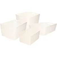 Forte Plastics Set van 4x stuks opbergboxen/opbergmandjes rotan parel wit kunststof - Opbergbox