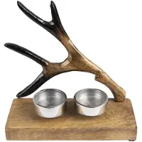 Clayre & Eef Theelichthouder 17 cm Bruin Hout Gewei Waxinelichthouder Bruin Waxinelichthouder