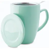 Shamila Theemok met Theefilter en Deksel - Keramiek - Inclusief RVS Theezeef - 350 ml - Turquoise