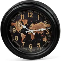 Boltze Wandklok - klok - Ø 35 cm - Zwart - Glas - Wereld.