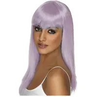 Smiffys Mooie paars/lila pruik Glamour lang steil haar met pony