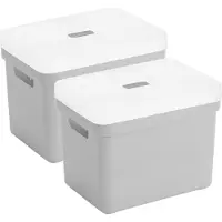 Sunware Opbergboxen met transparante deksel - 2x stuks - kastmanden - lichtgrijs - 18 liter - kunststof - 35 x 25 x 24 cm - Opbergers