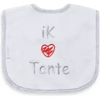 Funnies geborduurd tekst slabbetje: Ik hartje tante (rood)