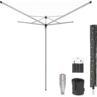 Brabantia Topspinner Droogmolen - 40 m - met Metalen Grondanker - Beschermhoes - Wasknijpertasje en Wasknijpers - Metallic Grey