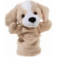 Merkloos Pluche beige honden handpop knuffel 25 cm - Hondjes dieren knuffels - Handpoppen