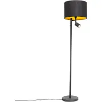 QAZQA Vloerlamp zwart met gouden binnenkant en leeslamp - Jelena