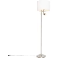 QAZQA Vloerlamp staal met kap wit en leeslamp - Jelena