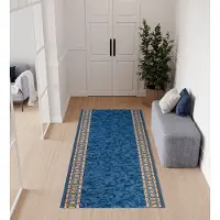 Tapiso Antislip Rubber Mat Blauw Klassiek Modern Rubbermat Tapijt Maat- 100x1250