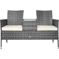 Casaria Polyrattan Tuinbank - Incl. Tafel & Kussens 7 cm - Grijs