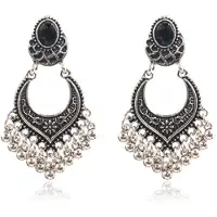 Deja Jewels Dames oorhangers Ibiza zilverkleurig zwart met zilverkleurige kraaltjes