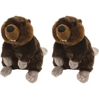 Wild republic knuffel Bever - 2x stuks - pluche - 30 cm - bruin - knuffeldier