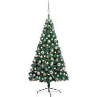 vidaXL Kunstkerstboom met verlichting en kerstballen half 120 cm groen
