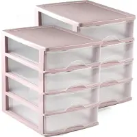 PlasticForte Setje van 2x stuks organizer ladeblokje 4-lades roze/transparant 35 x 27 x 35 cm van plastic