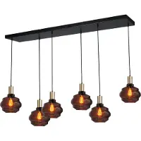 Masterlight 6-lichts hanglamp - zwart - Porto met Ball smoke glazen