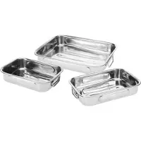 Excellent houseware Sada van 3 braadschalen Koopman, roestvrij staal, afmetingen 27/31/37 x 20/23/26 x 6 cm, zilverkleurig