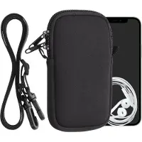 Kwmobile Tasje voor smartphones M - 5,5" - Hoesje van neopreen in zwart - Phone case met nekkoord