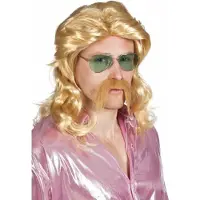 Boland pruik Barry met snor heren blond