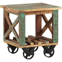 vidaXL Bijzettafel met wielen 40x40x42 cm massief gerecycled hout