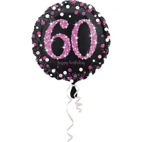 Amscan Folieballon HBD sparkling pink 60 (45cm) (zwart, pink, zilver)
