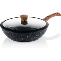 WESTINGHOUSE Wokpan – Ø 30 cm – Inductie – PFOA-vrij – Inclusief Deksel – Black Marble Wood