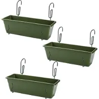 Forte Plastics 3x stuks hangende balkon reling plantenbakken groen rechthoekig 50 x 17 x 15 cm met setje metalen ophang beugels