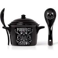 Alchemy England - Gothic Mueslikom - Purrfect Stew heksenketel met lepel - zwart-wit - Maat Standard