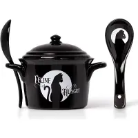 Alchemy England - Gothic Mueslikom - Feline Hungry heksenketelkom met lepel - zwart-wit | Maat Standard