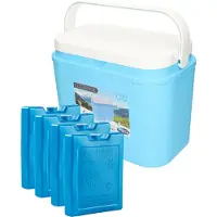 Excellent houseware koelbox kunststof blauw 10 liter met 4x blauwe koelelementen van 13 x 10 cm