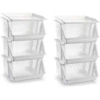 PlasticForte Opbergkrat - Pakket van 12x stuks - wit - 3 vakken - 62 cm - Stapelkratten - Stapelbare manden