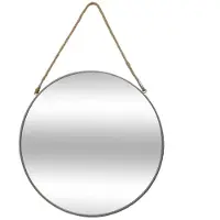 Atmosphera Spiegel/wandspiegel rond D55 cm metaal grijs met touw - Spiegels