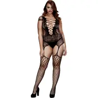 Baci Plus Size - zwart visnetset met veters, korte mouw (XL-XXL)